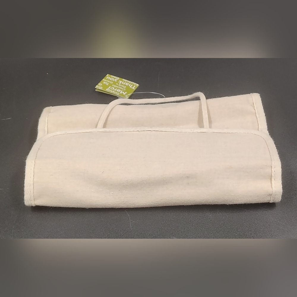 FREE w/ Purchase Beige Canvas Hanging Travel Cosmetic Bag w/ Wood Button Closure - Picture 3 of 9